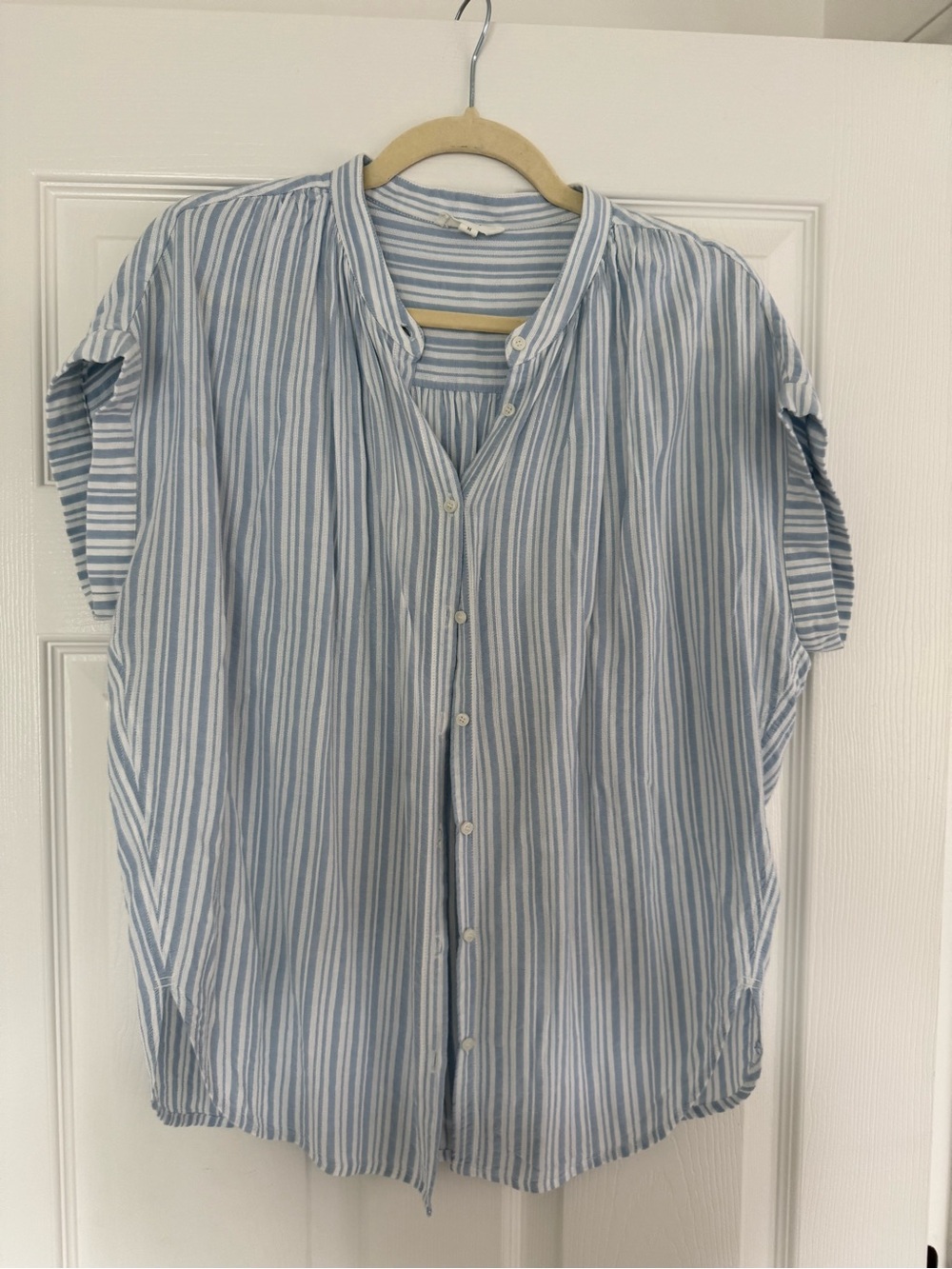 Women’s Light Blue & White Striped Button-Front Blouse